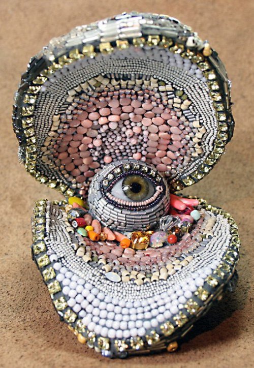 Betsy Youngquist (American, b. 1965, IL, USA) - Oyster Eye  Beaded Sculptures, Mixed Media: Pearls: 