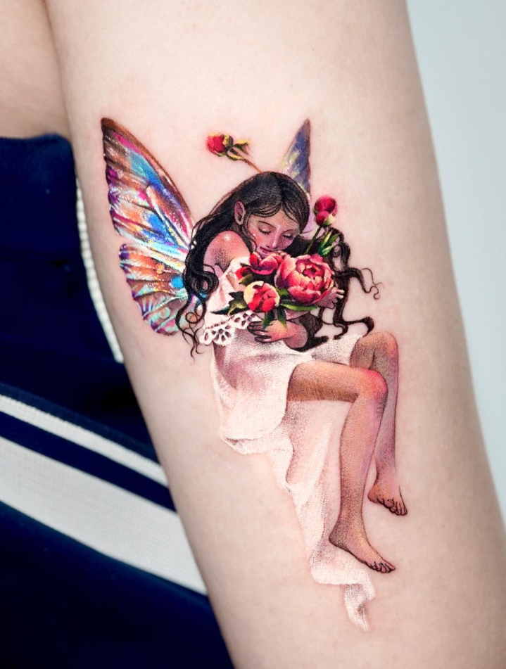 tinkerbell #forearm #tattoo #fairy #dust ##peterpan #disney #color  #colortattoo | Instagram