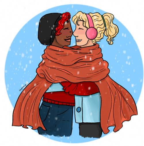 queertazsecretsanta:[id: a digital art piece of Aubrey and Dani from TAZ Amnesty. They are standing 