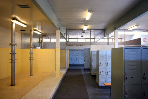 openshowerappreciation:Boy’s locker room and showers at St. John Bosco High School in Bellflower, Ca