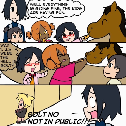 drawwhatiwantwhenwant:  A request from haruno-will-of-fireSasuke has to take Sarada and her friends to the petting zoo. Dealing with more then one kid can be troublesome.