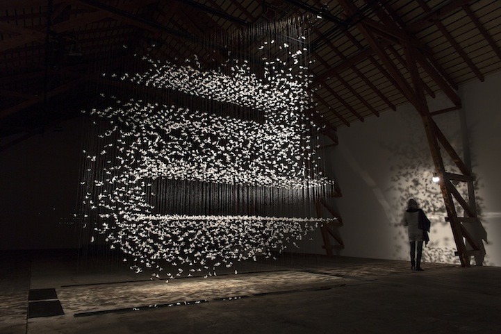from89:  Artist Isa Barbier suspends gull feathers in geometric arrangements. 