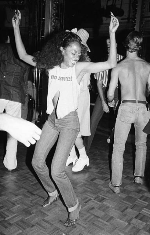 christopherbarnard:Diana Ross dancing at Studio 54 in a cutaway “no swet” tshirtAugust, 1979 