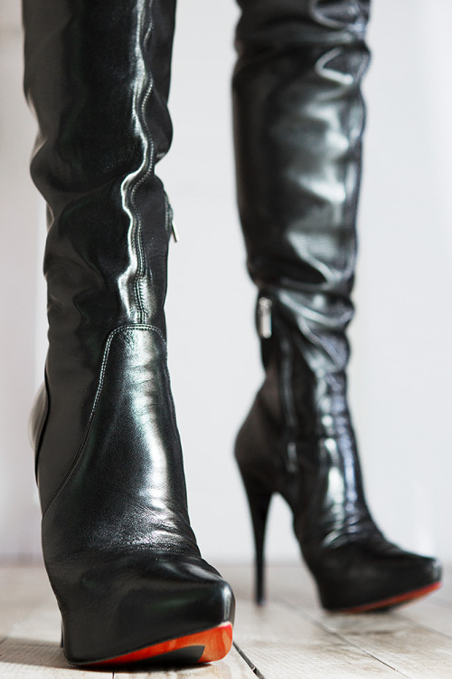 Black leather boots