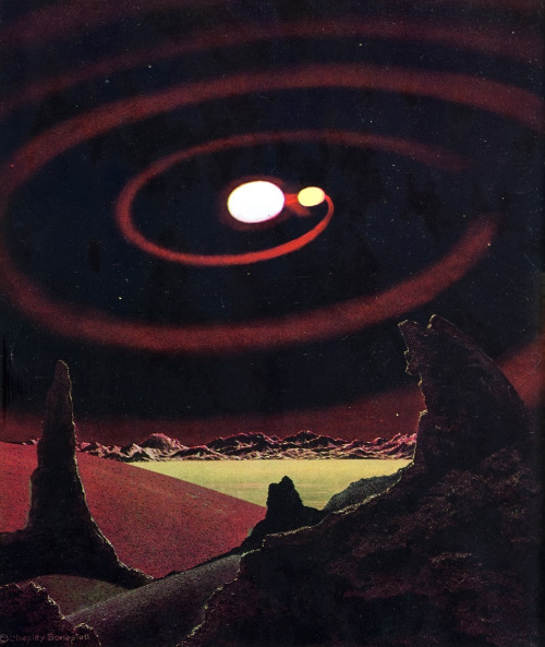 humanoidhistory: Chesley Bonestell illustration from the 1964 book Beyond the Solar System.(The Gold