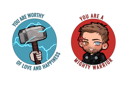 first batch of positive marvel stickers are done, including: Dum-E, Redwing, Loki, Hulk, Mjolnir, Th