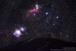 just&ndash;space:  Orions Belt and Sword over Teides Peak   : The southern part of Orion, the famous constellation and mythical hunter, appears quite picturesque posing here over a famous volcano. Located in the Canary Islands off the northwest coast