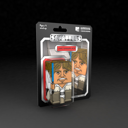 Luke Skywalker Star Wars Squatties paper toy character on vintage style Kenner action figure toy card