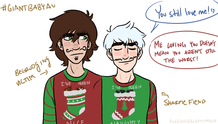 askeoshijack:  The whole collection of my AU Hijack couples and holiday sweaters.