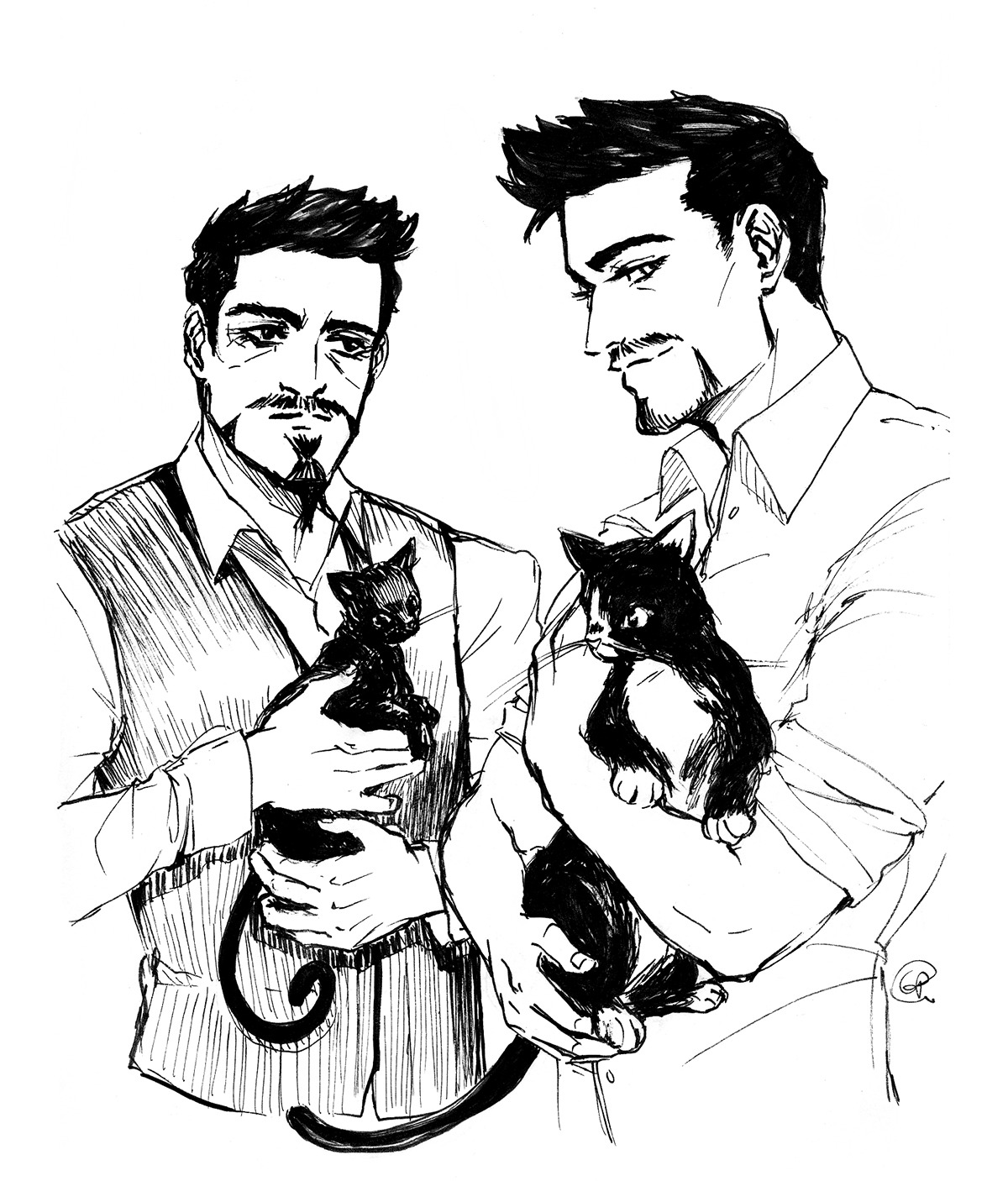 artinggrace:  taller Tony has a dapper tuxedo cat, Lancelotinktober 29- when worlds