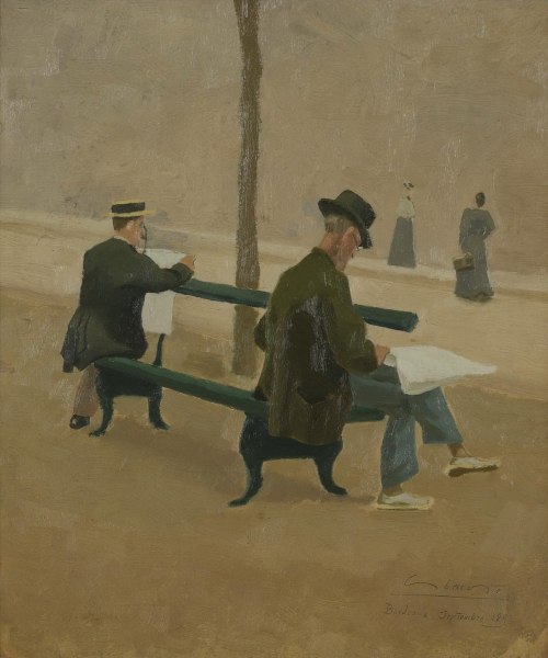 Charles Lacoste - Reading Men on a Bench and Women Passing By, 1893