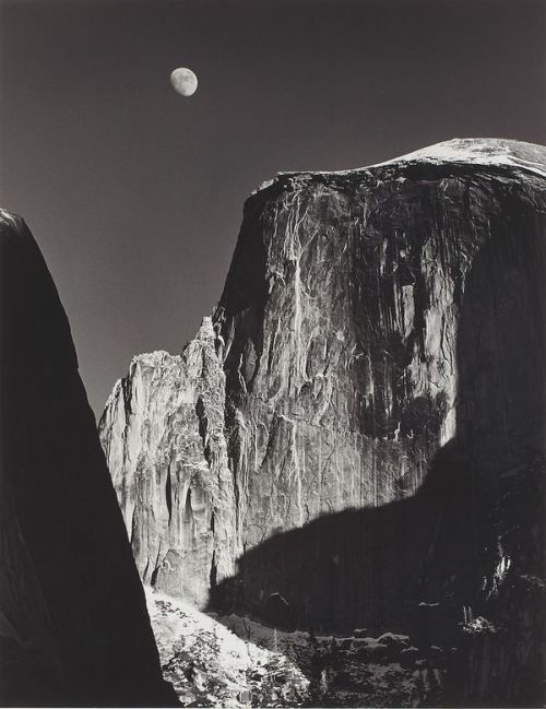 inneroptics:  Ansel Adams, Moon and Half Dome, Yosemite National Park, Ca.,  1960  