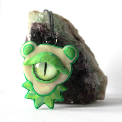 Glow in the Dark Alien Dancing Bear pendant available at etsy.com/shop/lxnd