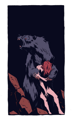 mai-col: Something from the comic I’m currently working on. Bears are kind of fun to ink.