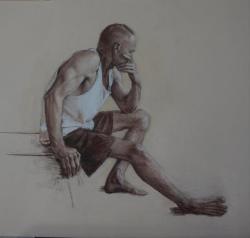 enchantemoimerlin:    George Strasburger    16 x 20 in., 40 x 50 cm. brown pencil, chalk on toned paper  