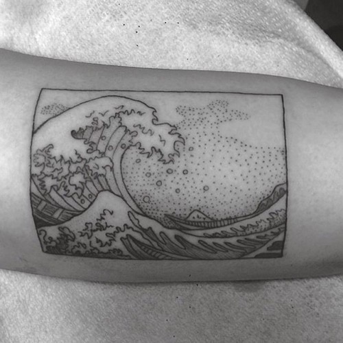 gristletattoo:  Wave by @ankalavrivtattoo. #wave #wavetattoo #surf #surftattoo #ocean #stipple #stippled #stipple #geometry #geometric #etch #etching #etchedtattoo #blackwork #brooklyn #vegan #vegantattoo #veganny #veganink #williamsburg #bushwick #nyc