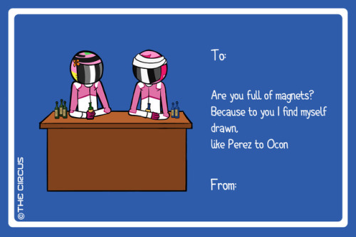 circuscomic:  A couple of years ago, I made a couple of F1 based e-cards for Valentines Day. And this year I wanted to go a bit further. So I present to you. #CheesyRaceCards