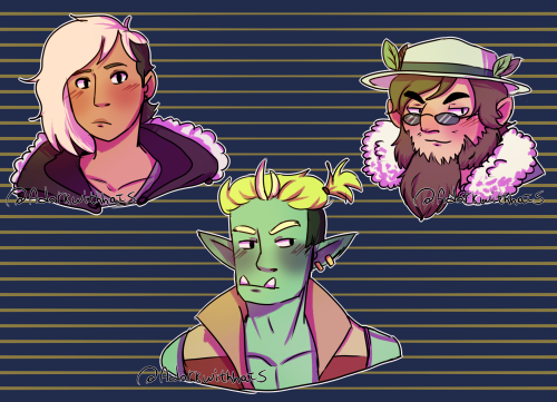 adorkwithhats:[Image description: Three bust doodles of Rose, Grendan and York from Drawfee: Drawtec