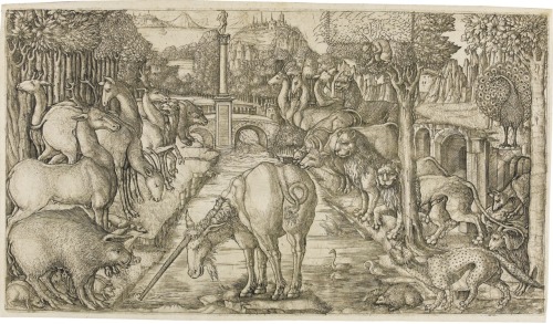 The Unicorn Purifies the Water with his Horn.c.1545-1560.Art by Jean Duvet.(1485-1570).