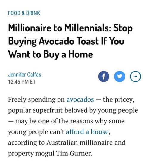 tumblhurgoyf: thetasteoffire: i am at my fucking capacity Food $200Data $150Rent $800Avocado Toast $