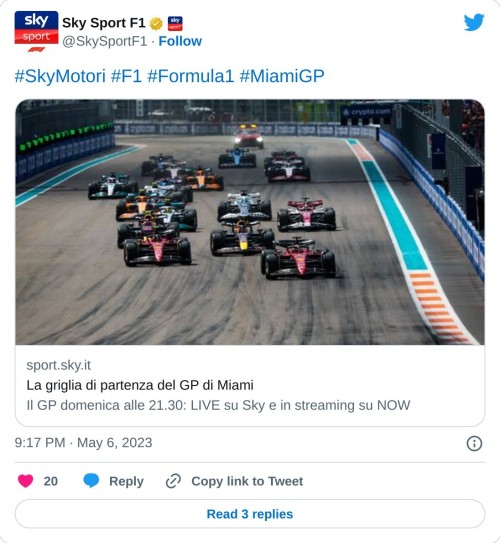 #SkyMotori #F1 #Formula1 #MiamiGP https://t.co/IypwmmzshR  — Sky Sport F1 (@SkySportF1) May 6, 2023