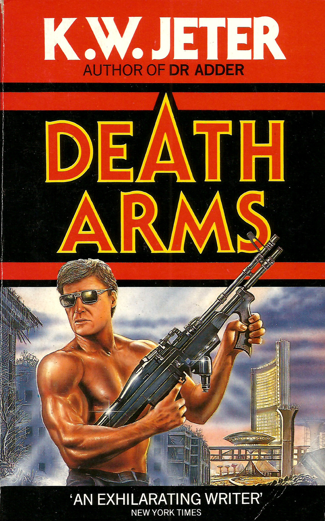 Death Arms, by K.W. Jeter (Grafton, 1987). Front cover illustration by Steve Crisp.