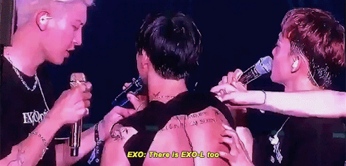 myeondolf:All of the members stripping Suho to show their name and Exo-L tattooed on his back + Chen