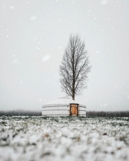 Minimalist winter accommodations in Finland’s north. Rustic yurt for the night shot by @dansmoe @dis