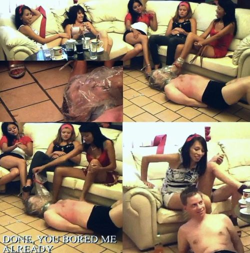 Bag on his head :))Role play Mexican girls & white boy: cleaning dirty feet Pt.8      