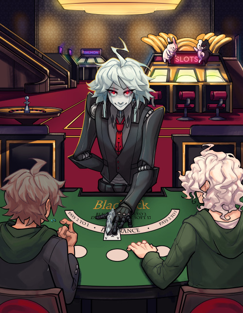 I’m so so excited to finally be able to post my SHSLgambler!Kiibo drawn for the @alljumbledupzine, a