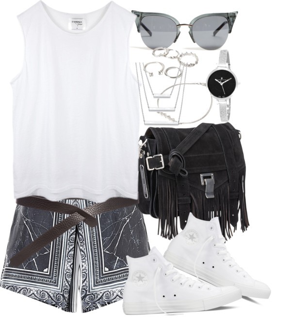 Untitled #3546 by amylal featuring a white tank
White tank, 63 AUD / Clover Canyon short shorts, 300 AUD / Converse high top sneaker, 84 AUD / Proenza Schouler shoulder bag, 2 080 AUD / Christian Van Sant bracelet jewelry / Forever 21 rhinestone...