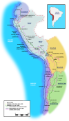 Map of the Inca Empire (1525 CE) over the current political map of the region