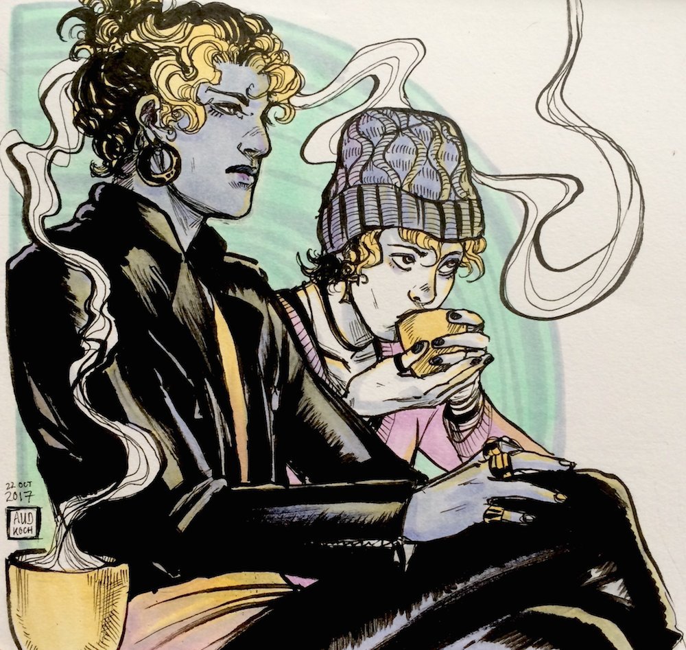 audkoch:  sip~ (aka drawing my funhouse versions of Yugi &amp; Atem in the outfits