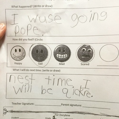 thebest-memes:  A friend of mine is a new Kindergarten teacher. She tried to discipline a student that was late to her class. This was the result.
