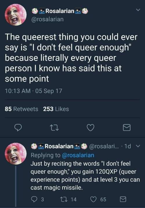 midnightqueerlove:(Image text: The queerest thing you could ever say is “I don’t feel queer enough” 