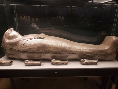 egypt-museum:The Silver Coffin of Shoshenq IIThese small coffins were made to keep the internal orga