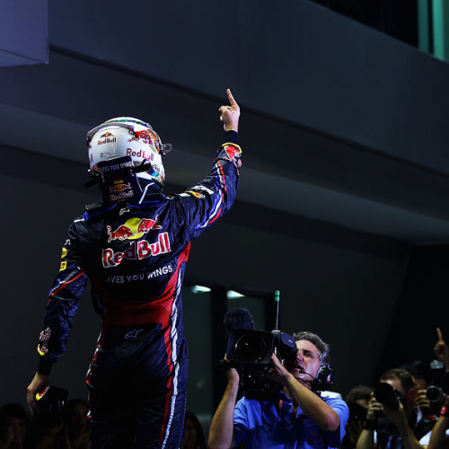 christianhorner:Sebastian Vettel’s one-finger celebration © Vladimir Rys