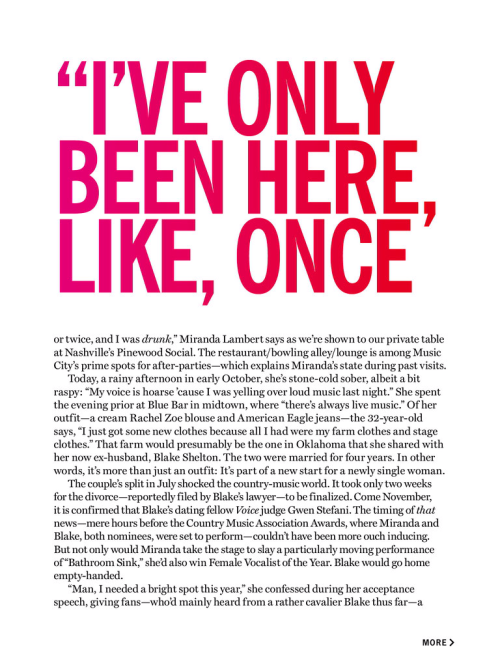 Miranda Lambert - Cosmopolitan Magazine - January 2015 (click link to continue reading)
