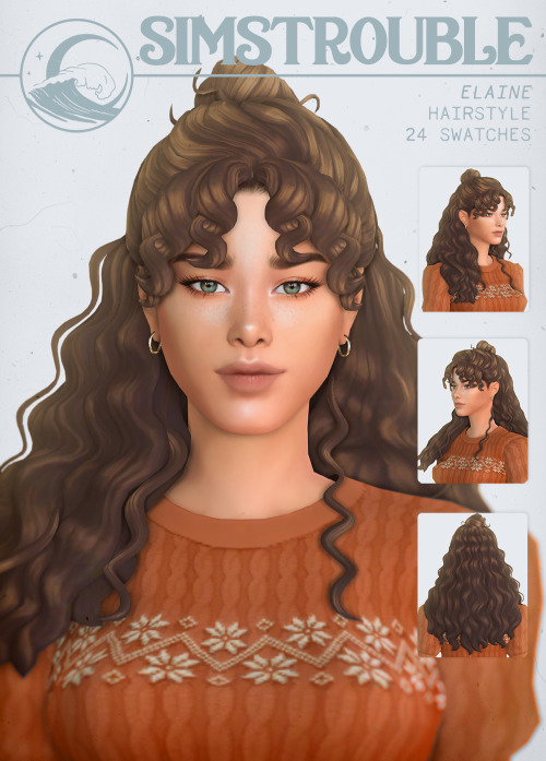 ELAINE by simstroubleA half-updo version of my Beatrice Hairstyle Base Game Compatible24 Swatch