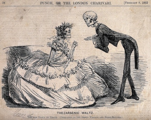 demingking:  Two skeletons dressed as lady and gentleman in “the Arsenic Waltz,” Etching