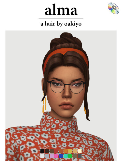 oakiyo:Alma HairI get librarian vibes from this hair ajskj. The hair comes with white swatches for t