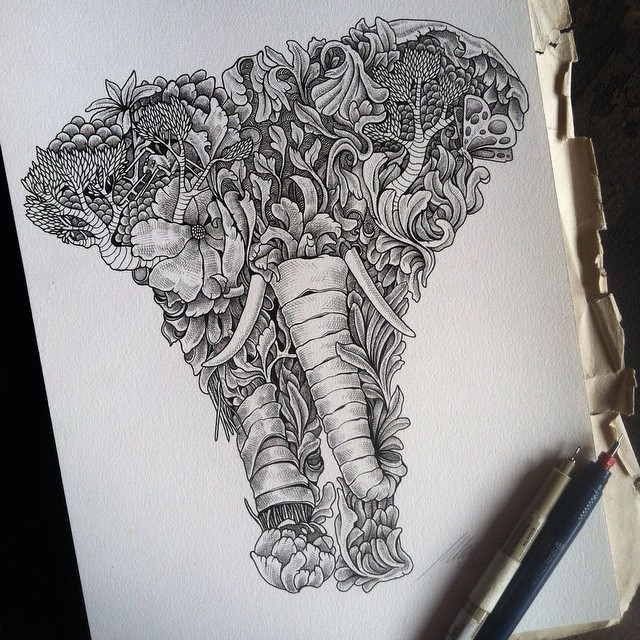 mymodernmet:  Muthahari Insani’s Intricate Pen Drawings Beautifully Combine Animals