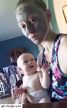 giffindersite:    Mom’s facial mask scares the baby. via http://Gif-Finder.com