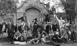 historicaltimes:  Steven Hawking waiving a handkerchief with the members of the Oxford University Boat Club, early 1960’s via reddit