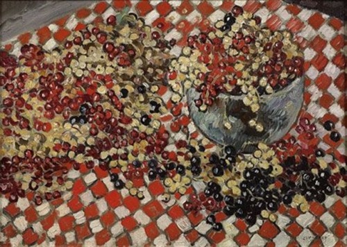 Currants on Checkered Tablecloth   -   Louis ValtatFrench, 1869-1952Oil on canvas, 33 x 46 cm. (13 x