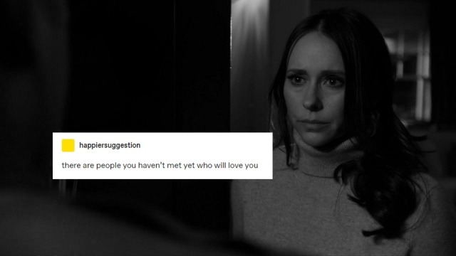 a black and white screencap of Maddie in Fight or Flight as a police officer asks about her abuse overlaid with the same text post.