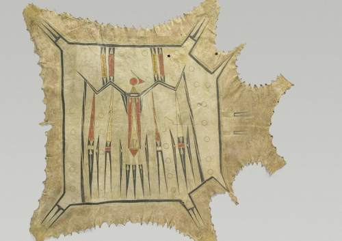 Painted cervidae skin, 17th century, Illinois, United States. When this cape is worn in a non tradit