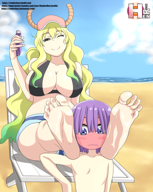rankerhen: Lucoa and shoutta on the beach (maid dragon)