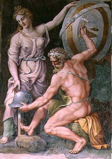 Hephaistos forging Achilles’ Armor by Giulio Romano (ca. 1492-1546) from the Sala di Troia, Pa