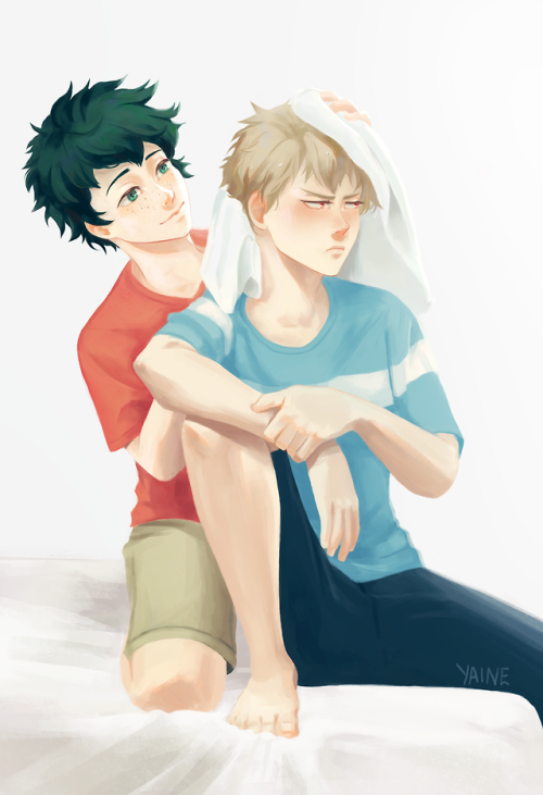 “Here, let me dry it for you”Deku wants to make sure Kacchan won’t sleep with a wet head and catch a